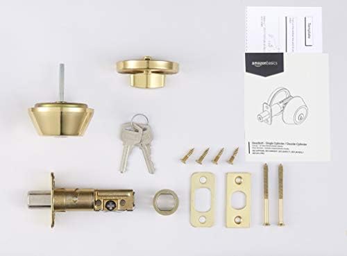 Amazon Basics Deadbolt Single Cylinder Polished Brass Key Lock Door Hardware