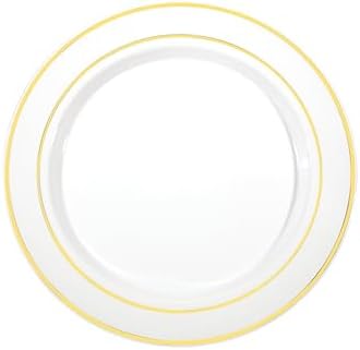 Party Essentials Divine Plastic Disposable Dinnerware 75 Set of 24 Gold Rim