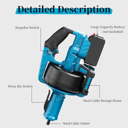 Electric Drain Auger Set with LED Light for 34in-2in Pipes