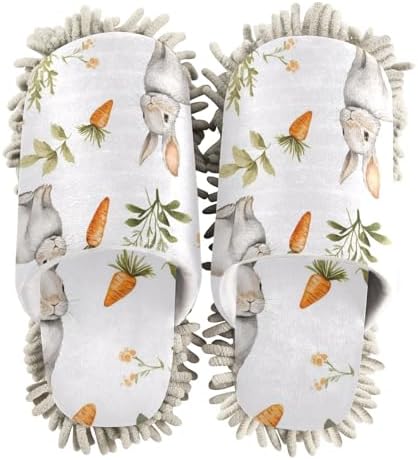 FLildon Microfiber Mopping Slipper Rabbit Carrot Design Washable for House Floors