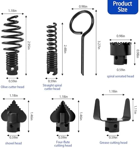 Professional Drain Cleaner Cutter Head Set Drain Snake Tool 7PC Set