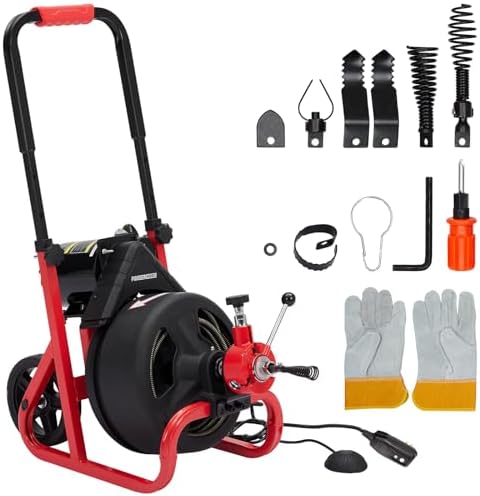 AKDSteel 75Ft Electric Drain Auger 2-4in Pipe Cleaning Automatic Feed
