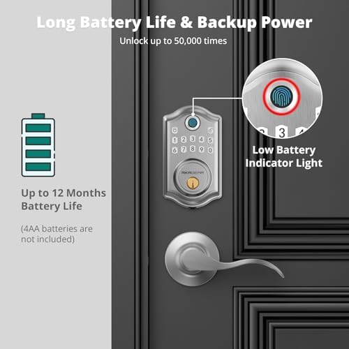 Fingerprint Door Lock with Handle 2 Keys Smart Deadbolt