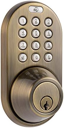 MiLocks Keyless Entry Deadbolt Lock Set Stainless Steel Antique Brass Finish