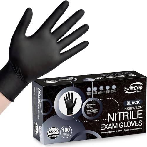 SwiftGrip Disposable Black Nitrile Exam Gloves Medical Cooking Esthetician Non-Latex Durable