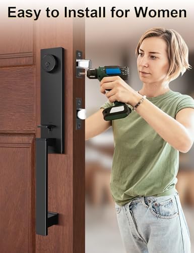 Secure Front Door Handle Set with Matte Black Finish