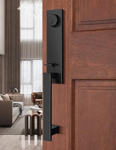 Secure Front Door Handle Set with Matte Black Finish