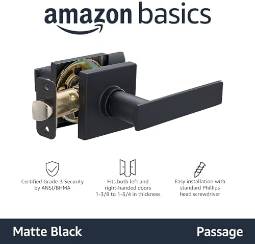 Amazon Basics Door Lever Passage Matte Black 6-Pack