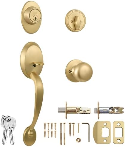 Design House Cambridge Handleset Satin Gold Door knob set with reversible operation