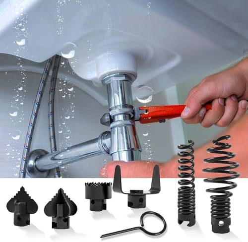 Professional Drain Cleaner Cutter Head Set Drain Snake Tool 7PC Set