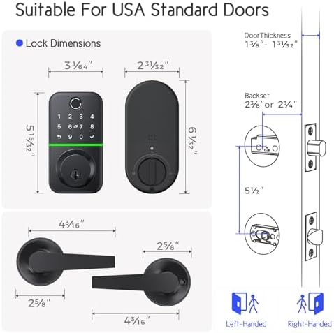 Smart Keyless Front Door Lock Set with Handle - Multiple Access Methods