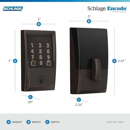 Schlag Encode Smart WiFi Deadbolt with Century Trim Aged Bronze