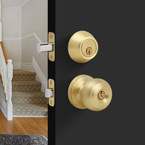 LOQRON Round Front Door Deadbolt Satin Brass