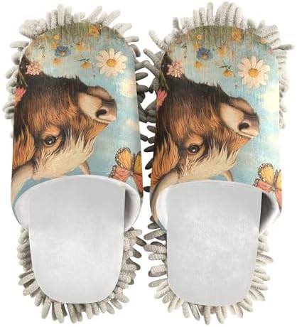 Burbuja Cow in Flowers Butterfly Mop Slippers