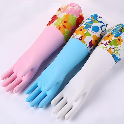 Bamllum 3 Pairs Rubber Cleaning Gloves with Long Cuff