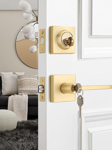 EHOMEWARE Entry Door Handle Deadbolt Set - Heavy Duty Satin Brass Finish