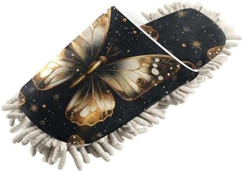 Microfiber Cleaning Slippers for MenWomen Gold Butterfly Design Washable Floor Mop