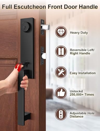 Secure Front Door Handle Set with Matte Black Finish