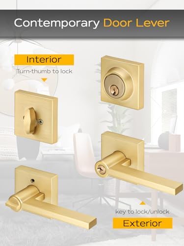 EHOMEWARE Entry Door Handle Deadbolt Set - Heavy Duty Satin Brass Finish