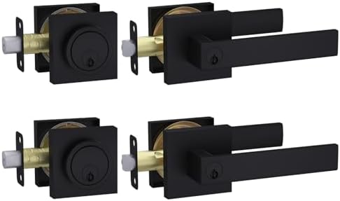 2-Pack Black Door Lock Set with Matte Black Handle