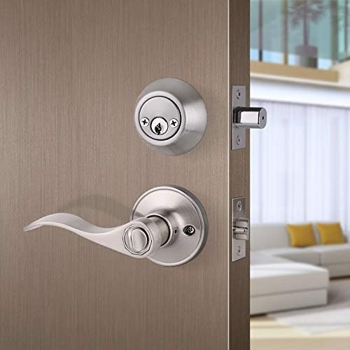 Satin Nickel Door Lever and Deadbolt Set 2-Pack