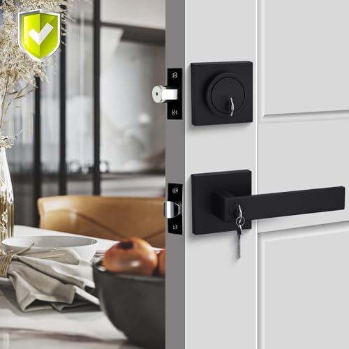2-Pack Black Door Lock Set with Matte Black Handle