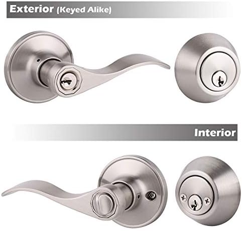 Satin Nickel Door Lever and Deadbolt Set 2-Pack