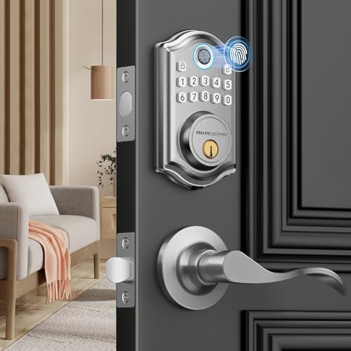 Fingerprint Door Lock with Handle 2 Keys Smart Deadbolt