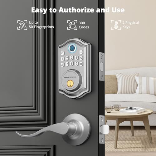 Fingerprint Door Lock with Handle 2 Keys Smart Deadbolt