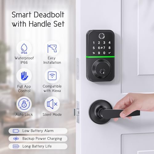 Smart Keyless Front Door Lock Set with Handle - Multiple Access Methods