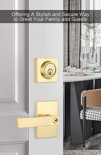 GoldenWarm Gold Door Handle with Deadbolt Set
