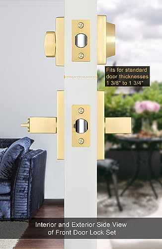 GoldenWarm Gold Door Handle with Deadbolt Set