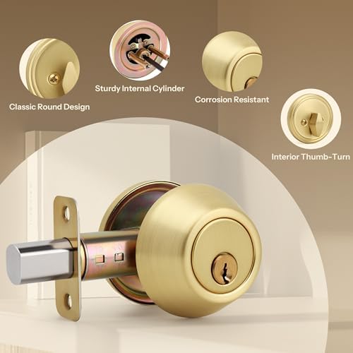 LOQRON Round Front Door Deadbolt Satin Brass