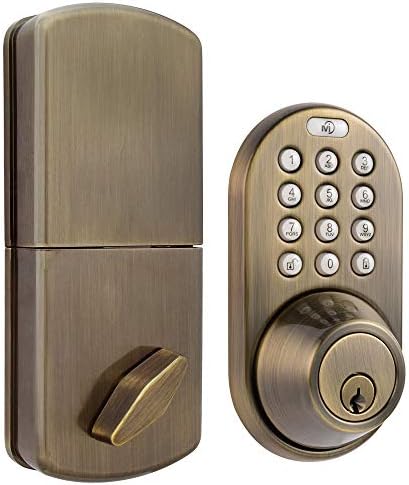 MiLocks Keyless Entry Deadbolt Lock Set Stainless Steel Antique Brass Finish