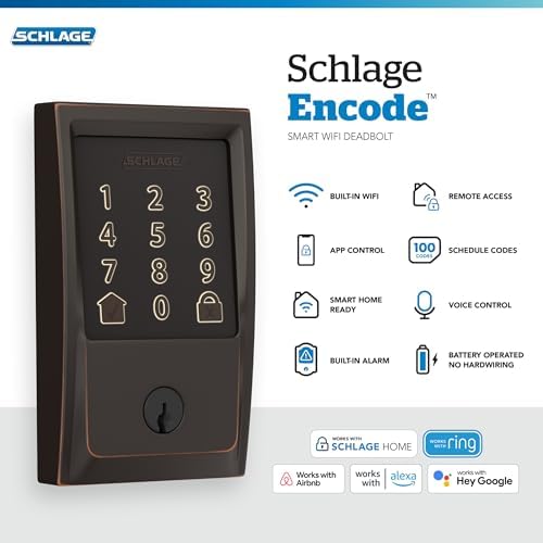 Schlag Encode Smart WiFi Deadbolt with Century Trim Aged Bronze