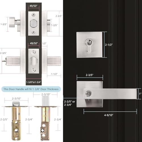 Probrico Front Door Entry Handle Set - Brushed Nickel Single Cylinder Deadbolt