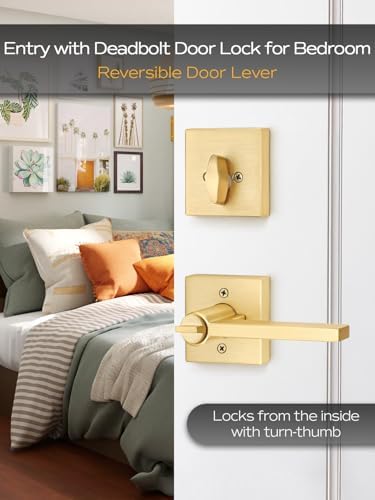EHOMEWARE Entry Door Handle Deadbolt Set - Heavy Duty Satin Brass Finish
