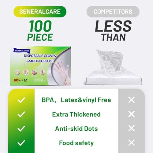 Disposable TPE Cooking Gloves - Latex Powder Free Food Safe 100 Pcs Pack