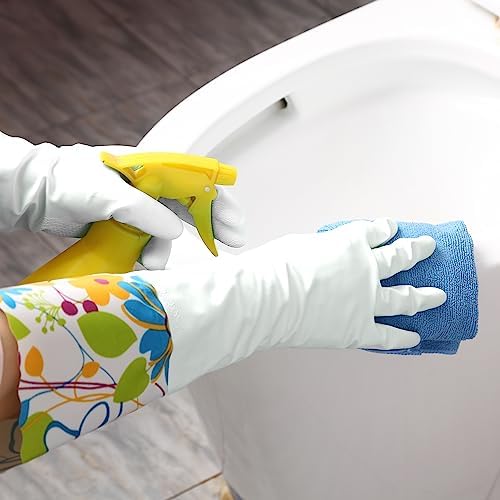 Bamllum 3 Pairs Rubber Cleaning Gloves with Long Cuff