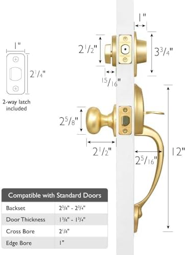 Design House Cambridge Handleset Satin Gold Door knob set with reversible operation