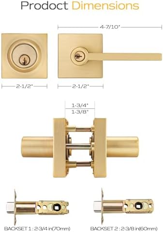 EHOMEWARE Entry Door Handle Deadbolt Set - Heavy Duty Satin Brass Finish