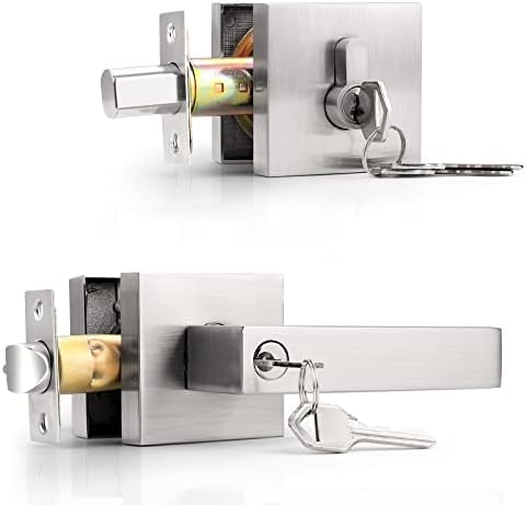 Probrico Front Door Entry Handle Set - Brushed Nickel Single Cylinder Deadbolt