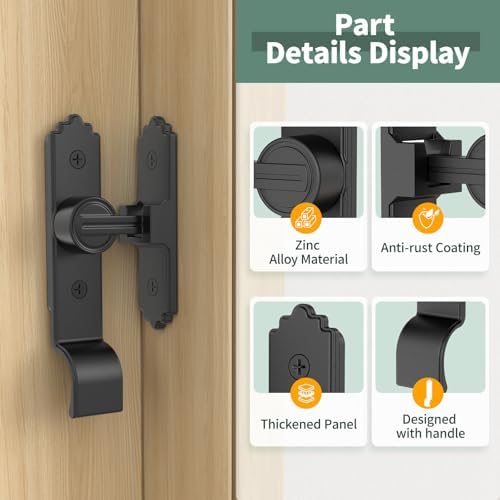 Strong Durable 90-Degree Barn Door Lock with Handle Black