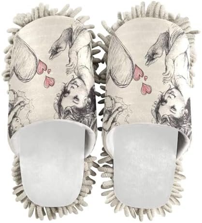 Burbuja Valentine Cupid Mop Slippers - Washable Cleaning Cloths for Home Use