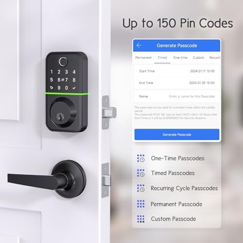 Smart Keyless Front Door Lock Set with Handle - Multiple Access Methods