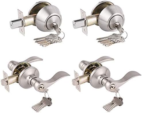 Satin Nickel Door Lever and Deadbolt Set 2-Pack