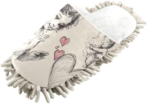 Burbuja Valentine Cupid Mop Slippers - Washable Cleaning Cloths for Home Use