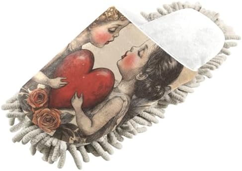 Burbuja Valentine Cupid Mop Slippers Washable Microfiber Cleaning Slippers for Women Men