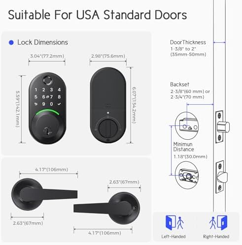 WiseGear Smart Front Door Lock Set with Fingerprint Keypad Entry