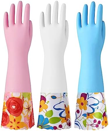 Bamllum 3 Pairs Rubber Cleaning Gloves with Long Cuff